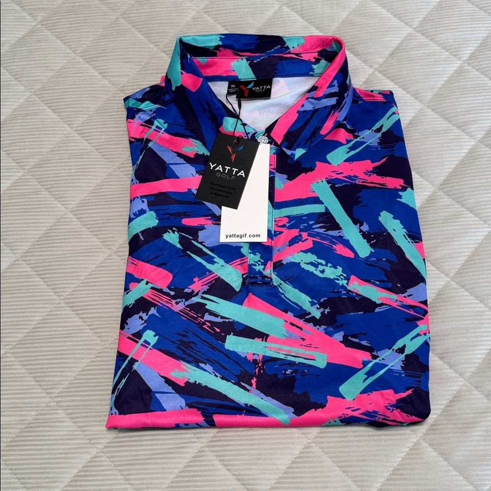 NWT Yatta Golf Polo Shirt Mens X Large Paint Splatter Performance